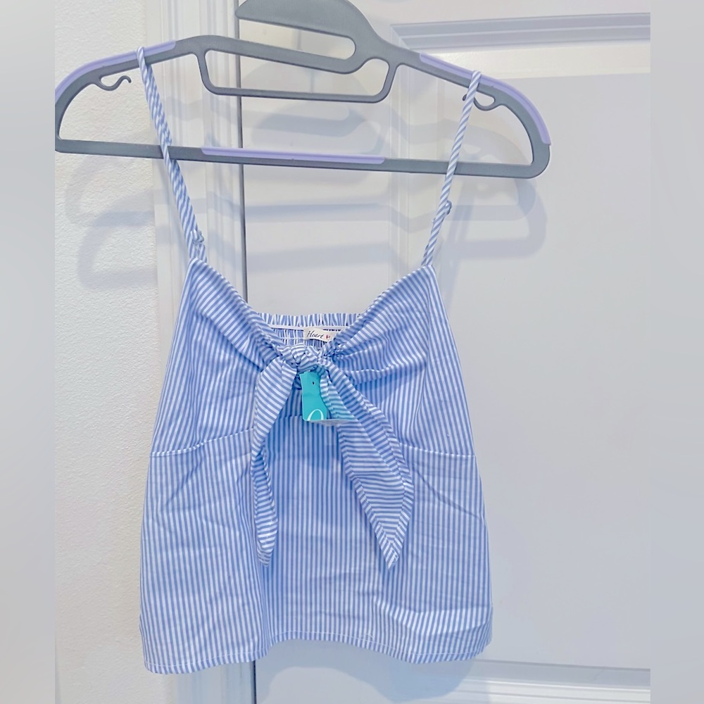 Blue and white striped top